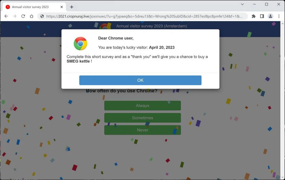 Screenshot of Cropnuraj.live Fake Survey