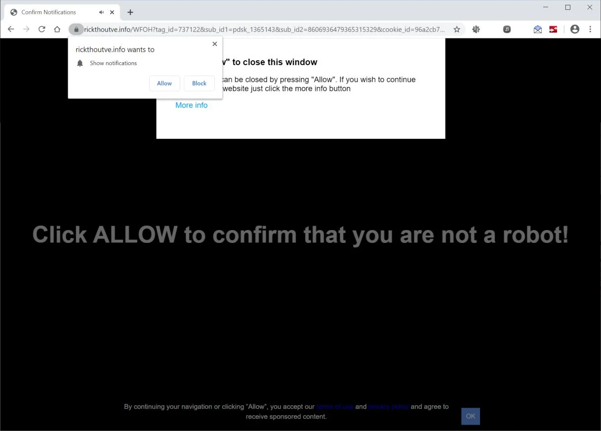 Remove Rickthoutve.info pop-up ads (Virus Removal Guide) 1 Image: Chrome browser is redirected to Rickthoutve.info