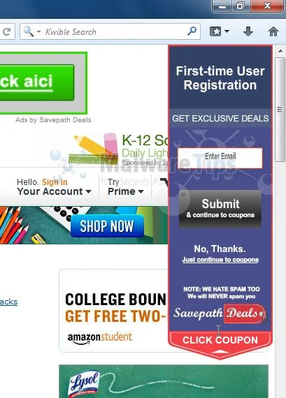 [Image: Savepath Deals popup ads]