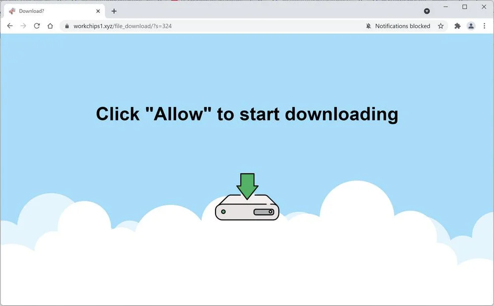 Image: Chrome browser is redirected to Workchips1.xyz