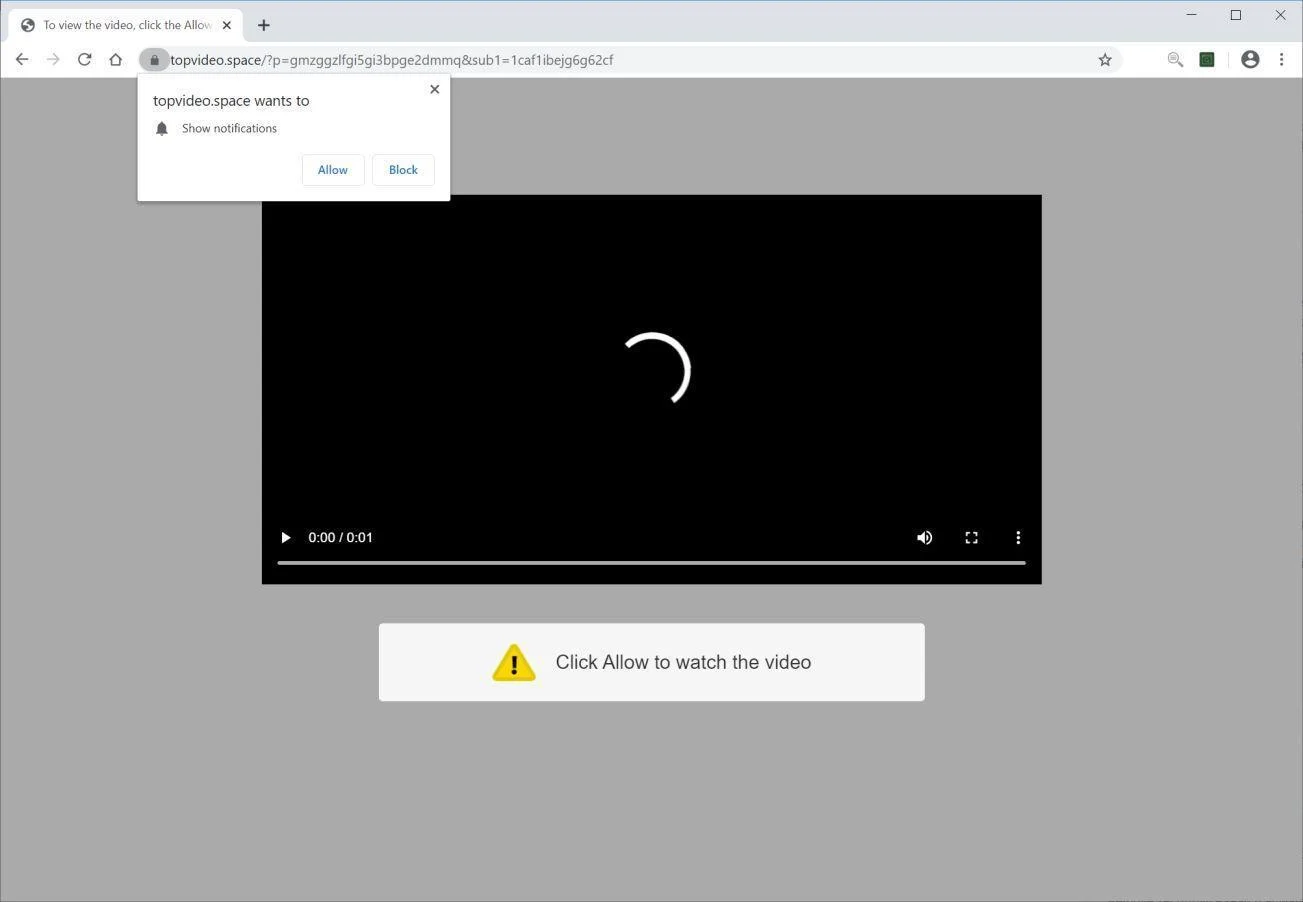 Image: Chrome browser is redirected to Topvideo.space