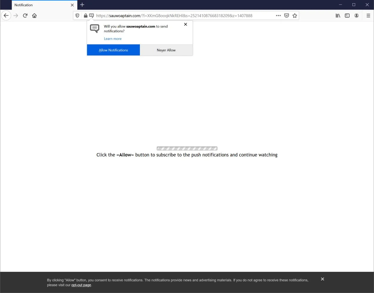 Image: Malicious browser redirect in Firefox
