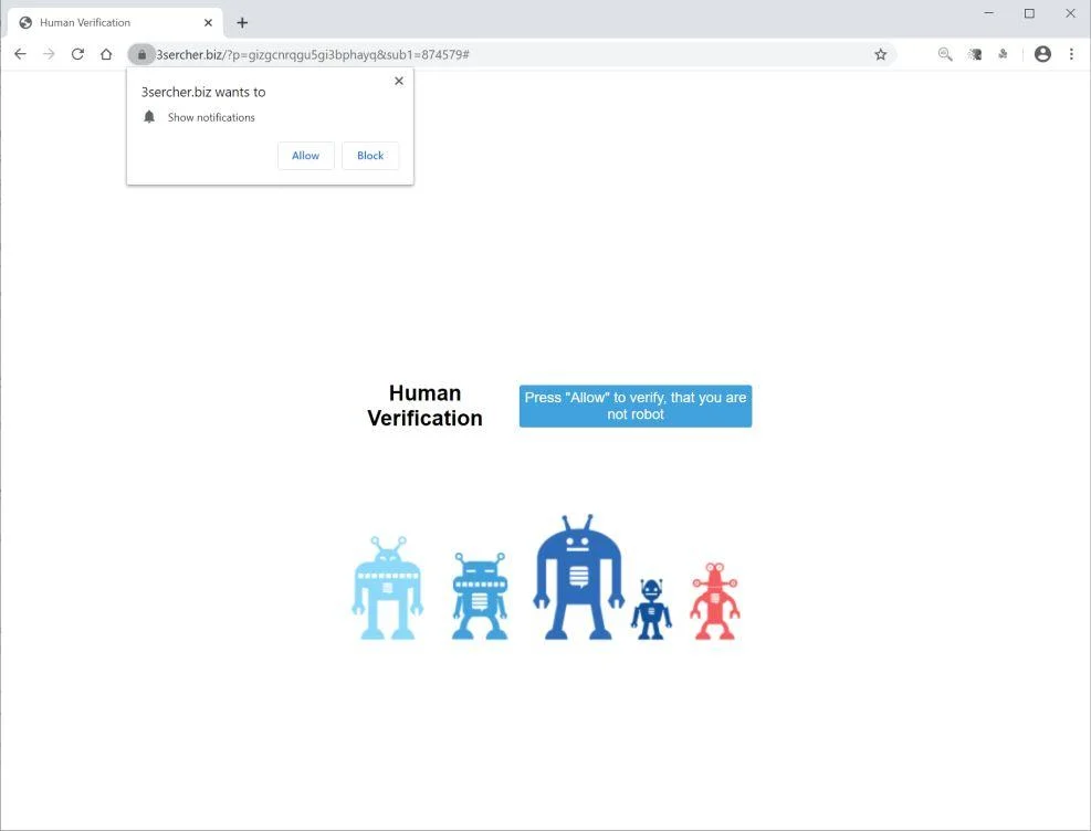 Image: Chrome browser is redirected to 3sercher.biz
