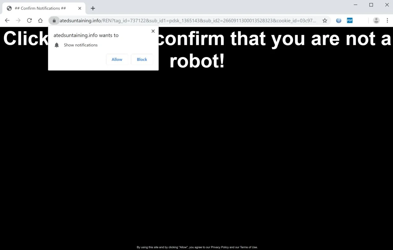 Image: Chrome browser is redirected to Atedsuntaining.info