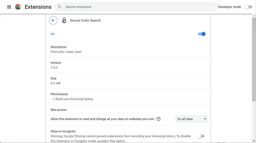 How to remove Secure Color Search adware (Virus Removal Guide) 1 Image: Secure Color Search Chrome extension