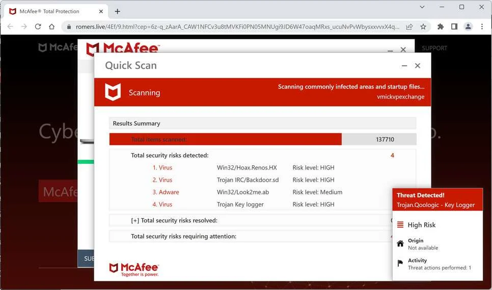Image: Chrome browser is redirected to Romers.live