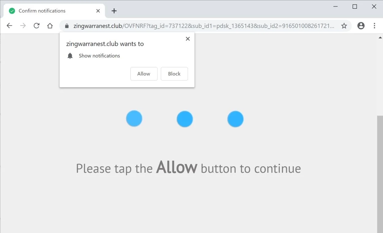 zingwarranest.club redirect virus