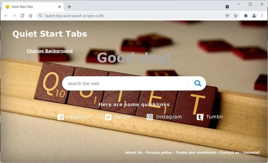 Remove Quiet Start Tabs browser hijacker (Virus Removal Guide) 1 Image: Chrome browser is redirected to Quiet Start Tabs new tab page