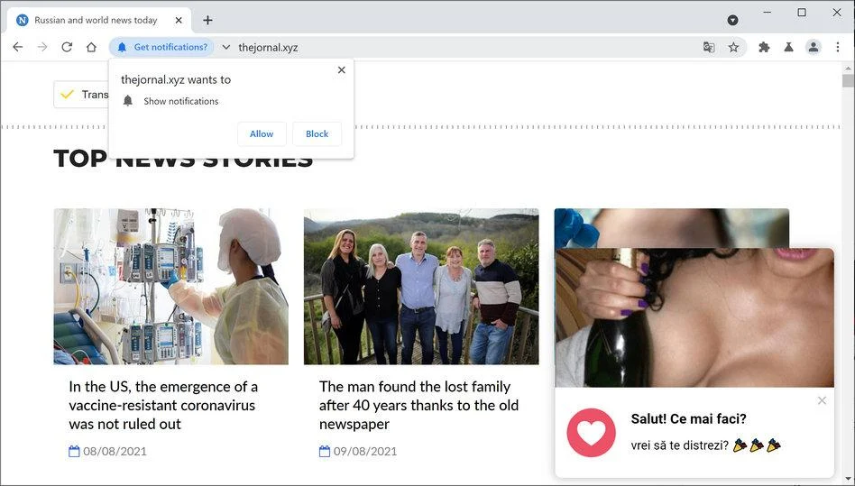 Image: Chrome browser is redirected to Thejornal.xyz