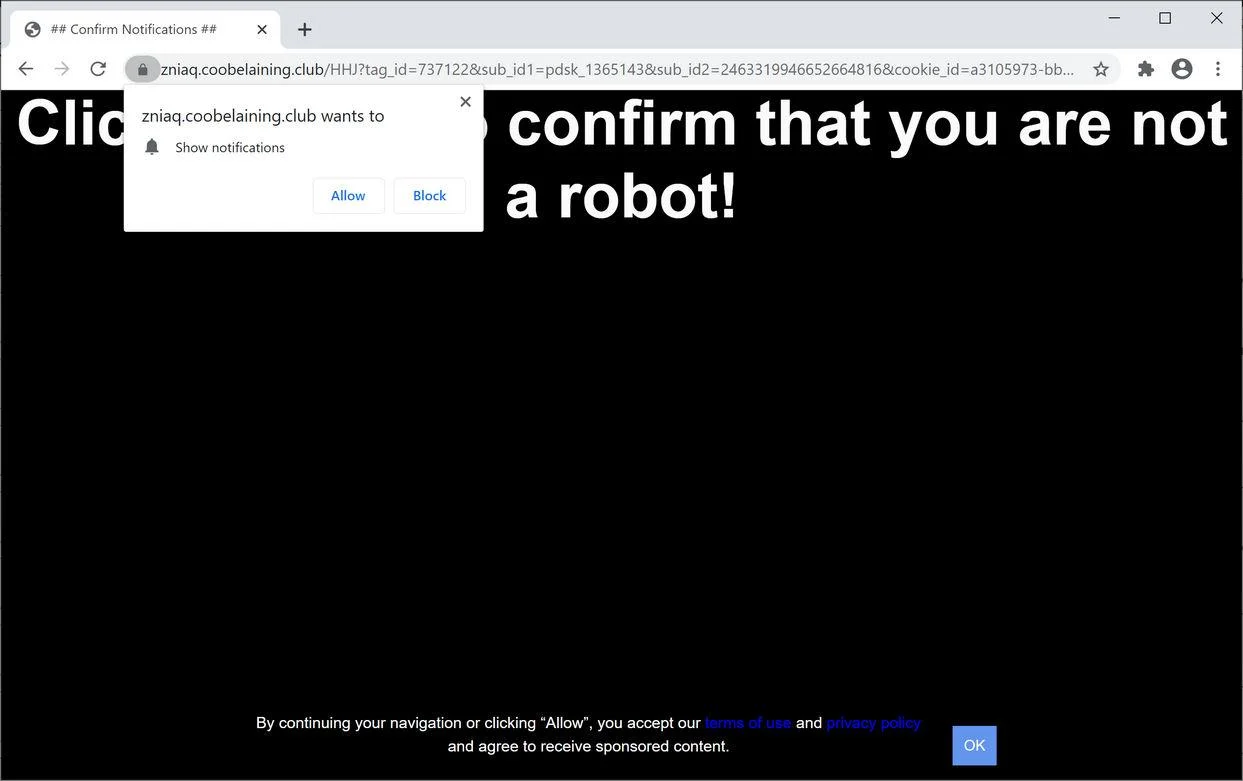 Remove Coobelaining.club pop-up ads (Virus Removal Guide) 1 Image: Chrome browser is redirected to Coobelaining.club