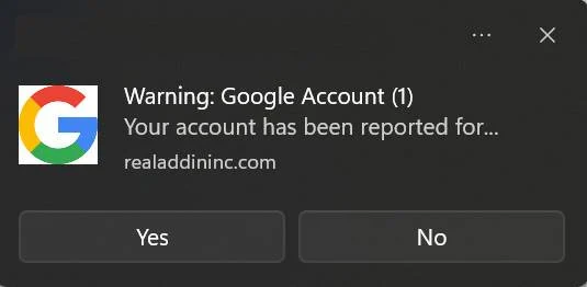 Remove "Your Google Account Has Been Reported" Pop-ups 1 You google account has been reported for scam