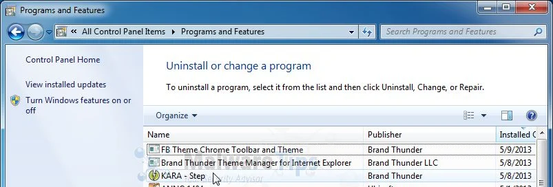 [Image: Uninstall Websearch+ programs]