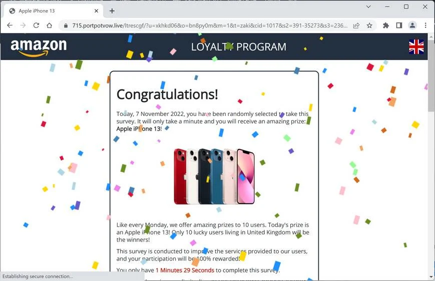 Image: Portpotvow.live Fake Amazon Survey