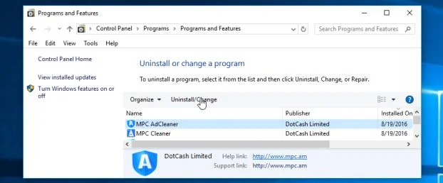 Uninstall MPC Adcleaner virus