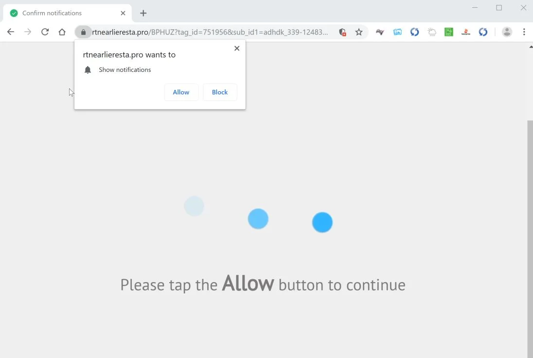 How to remove Rtnearlieresta.pro pop-up ads (Virus Removal Guide) 1 Image: Chrome browser is redirected to Rtnearlieresta.pro