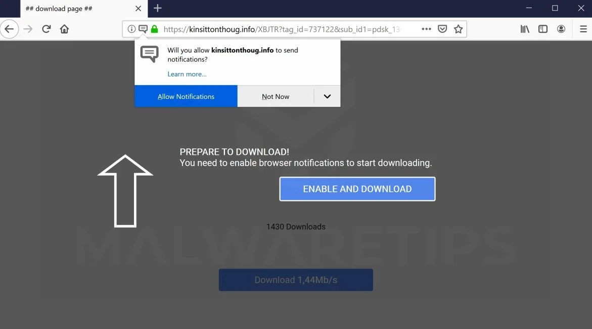 Image: Enable browser notifications to start downloading Scam