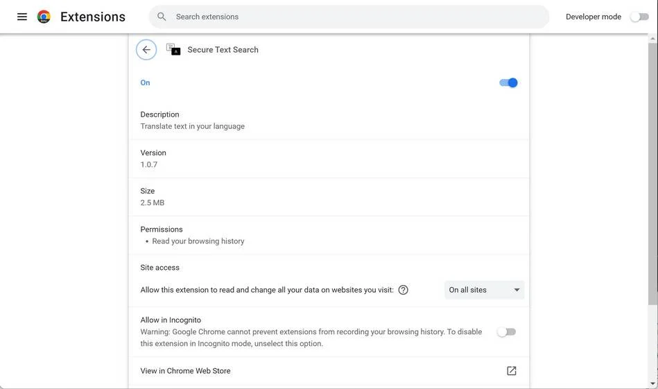 Image: Secure Text Search Chrome extension