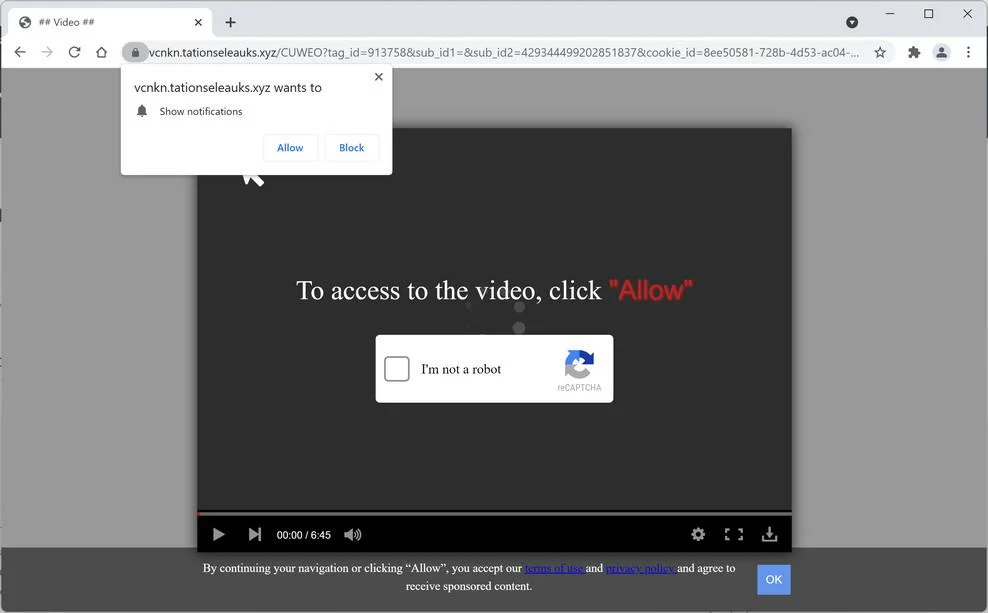 Image: Chrome browser is redirected to Tationseleauks.xyz