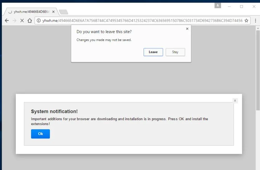 yhwh.me Chrome Extension Scam redirect