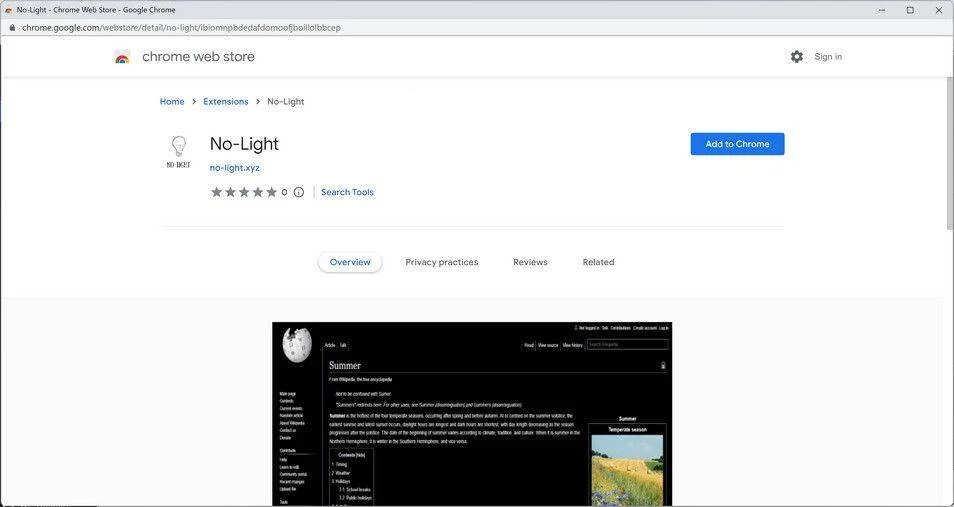Remove No-Light Browser Extension (Virus Removal Guide) 1 Image: No-Light Chrome extension