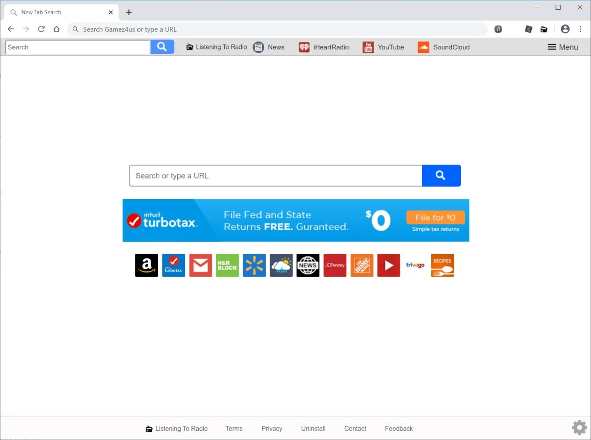 Image: Chrome browser is redirected to search.newlistentoradiostab.com