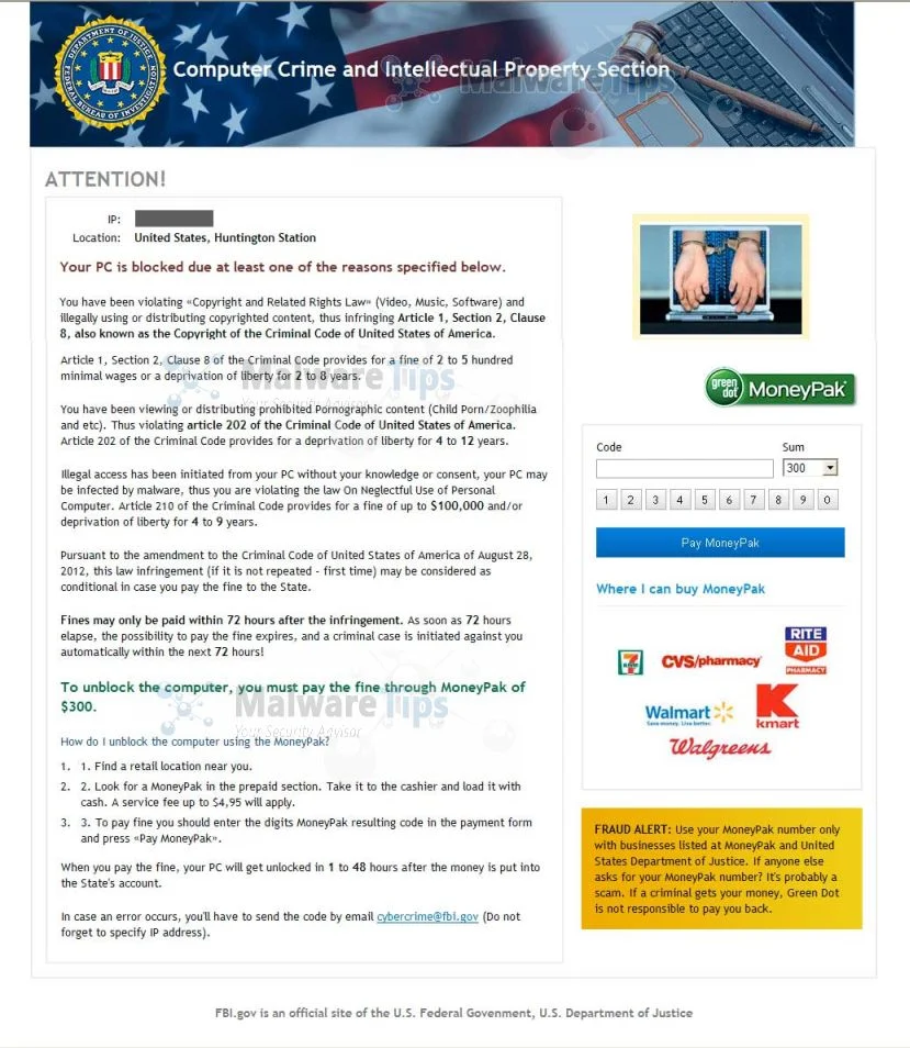 [Image: Computer Crime and Intellectual Property Section scam]