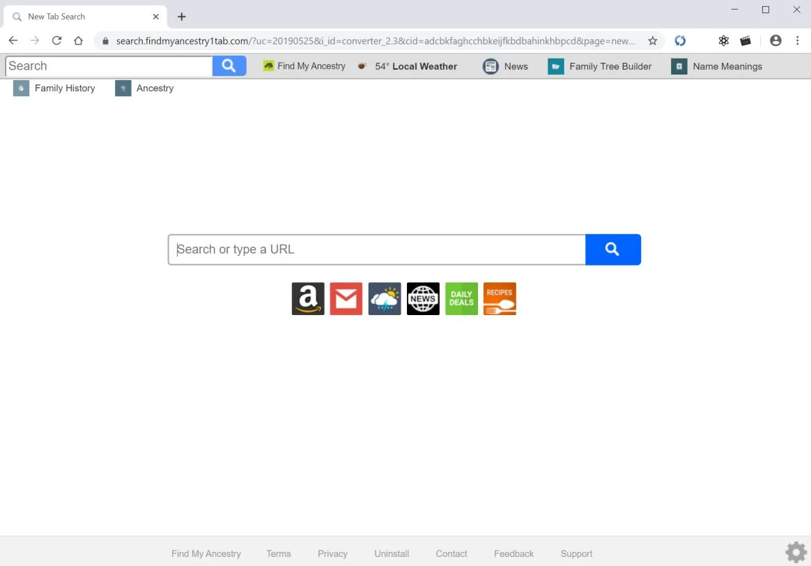 Image: Chrome browser is redirected to Findmyancestry1tab.com