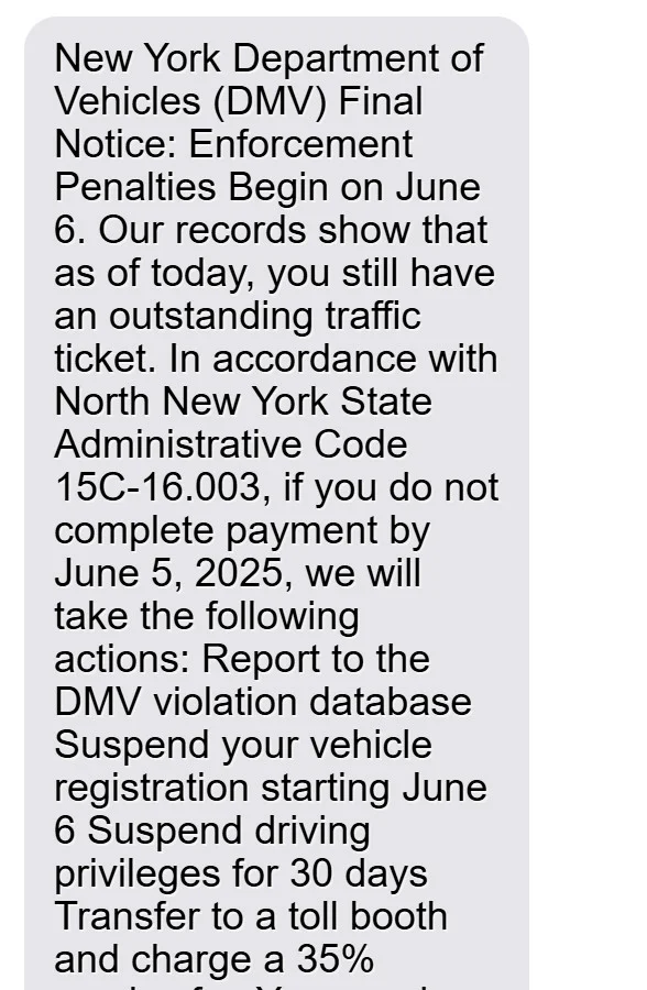 New York DMV Scam Alert: Fake Traffic Ticket Texts 1 Scam1