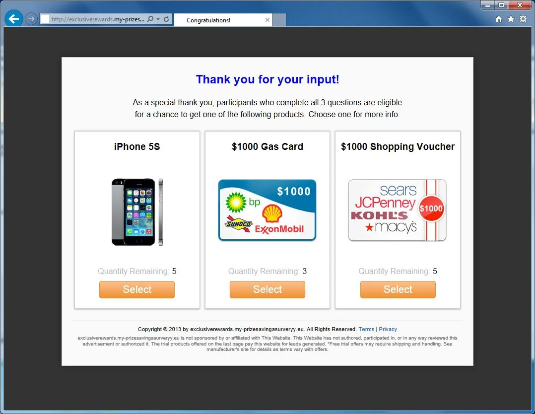 ExclusiveRewards.My-PrizeSavingaSurveryy.eu pop-up ad Picture of ExclusiveRewards.My-PrizeSavingaSurveryy.eu pop-up ad