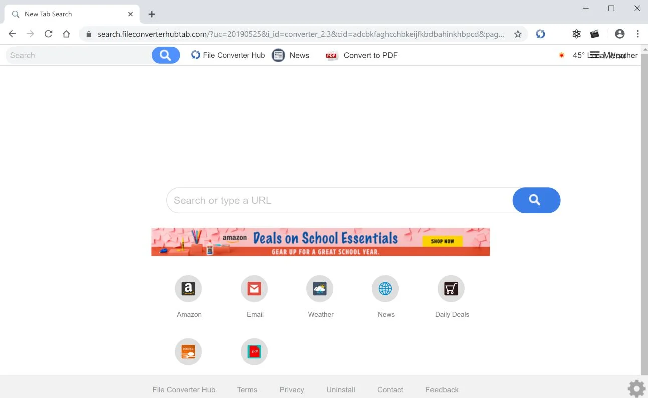 Image: Chrome browser is redirected to search.fileconverterhubtab.com