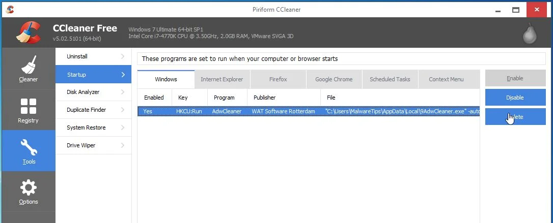 Find the malicious AgHelp.dll start-up key AgHelp.dll starting with Windows