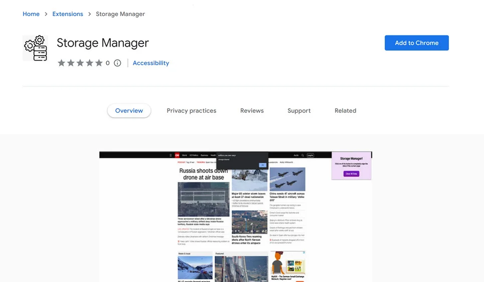 Image: Storage Manager Chrome Extension