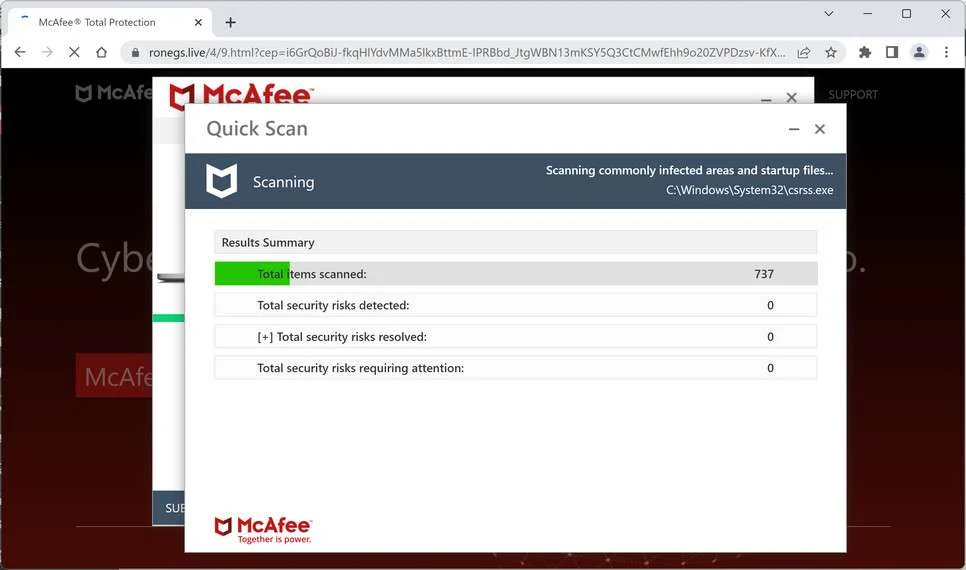 Image: Chrome browser is redirected to Ronegs.live