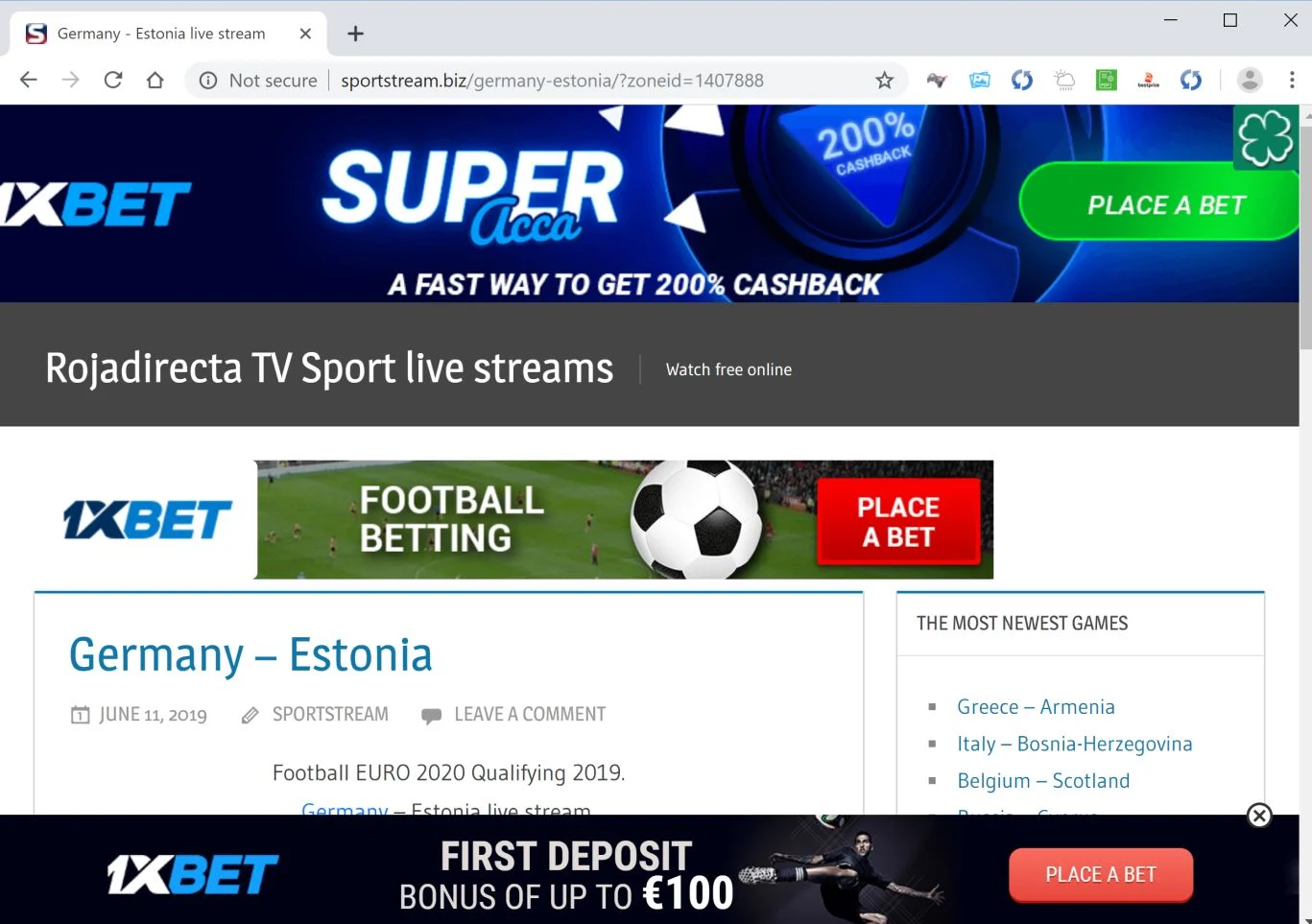 How to remove Sportstream.biz pop-up ads (Virus Removal Guide) 1 Image: Chrome browser is redirected to Sportstream.biz