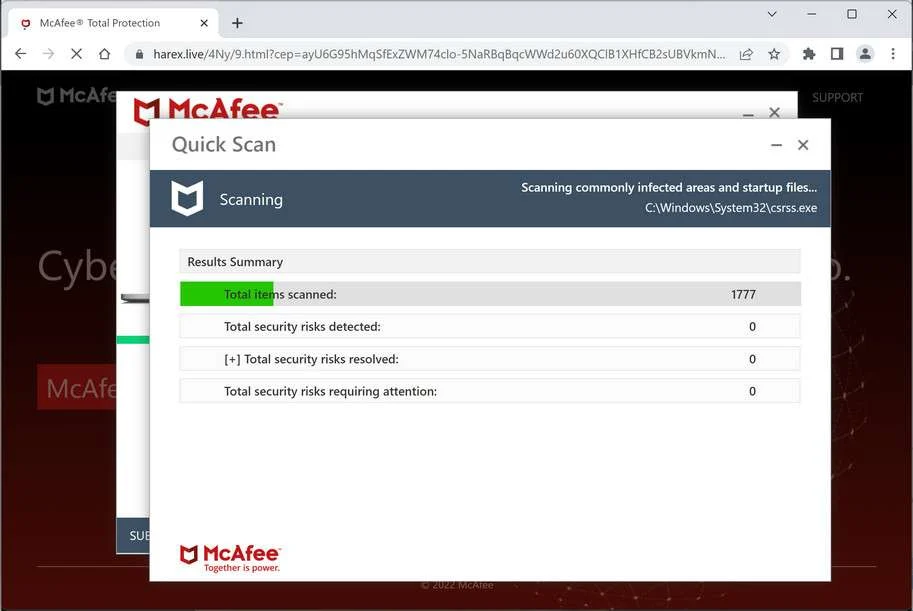 Image: Chrome browser is redirected to Harex.live