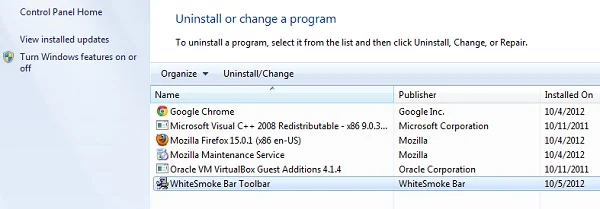 Uninstall WhiteSmoke Bar Toolbar WhiteSmoke Toolbar uninstaller