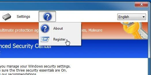 [Image: Click on the question mark and select Register]