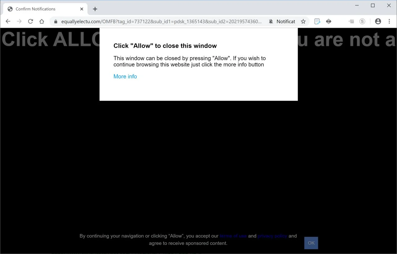 Image: Chrome browser is redirected to Equallyelectu.com