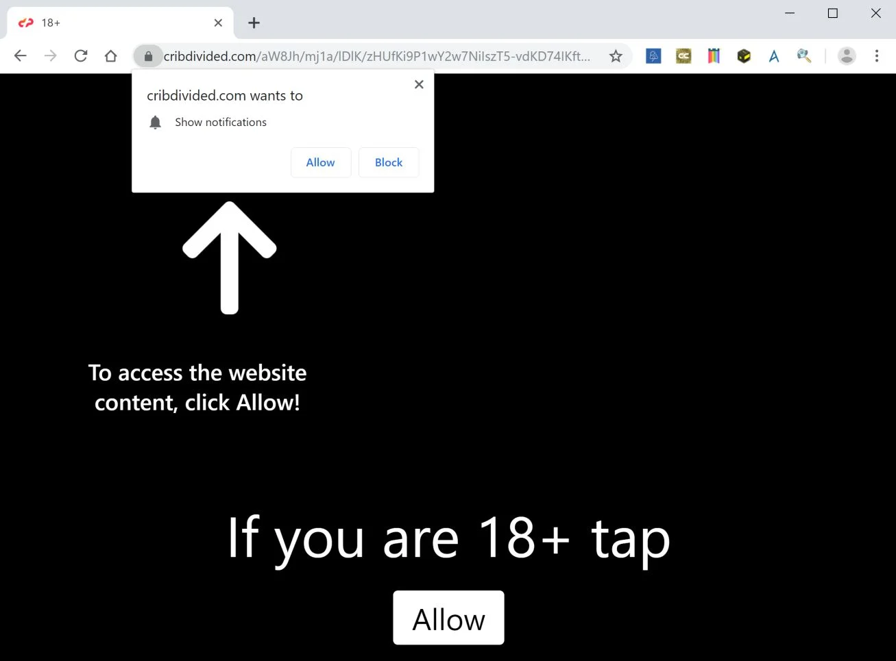 Image: Google Chrome is redirected to Cribdivided.com