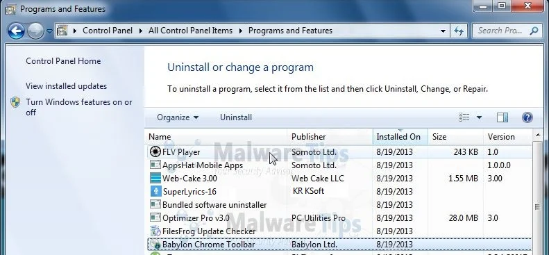 [Image: Uninstall Ads by SuperLyrics malicious programs]