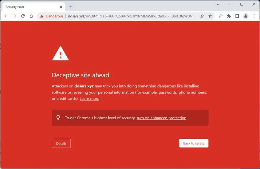 Screenshot of Dosars.xyz Fake Antivirus Scan