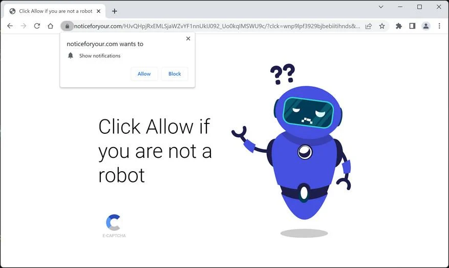 Image: Chrome browser is redirected to Noticeforyour.com