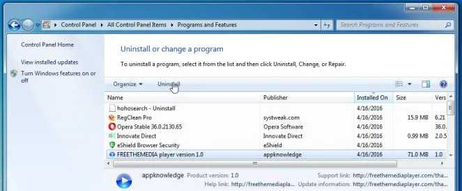Uninstall FreeTheMedia Player