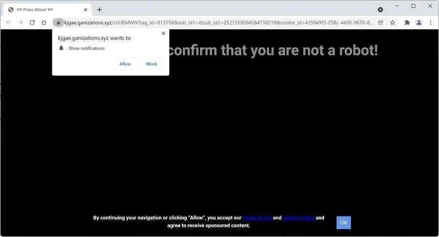 Remove Ganizations.xyz pop-up ads (Virus Removal Guide) 1 Image: Chrome browser is redirected to Ganizations.xyz