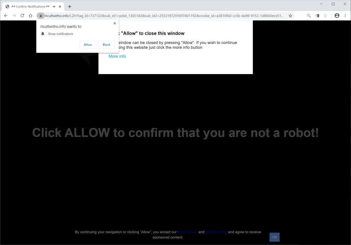 Remove Ricultwitho.info pop-up ads (Virus Removal Guide) 1 Image: Chrome browser is redirected to Ricultwitho.info