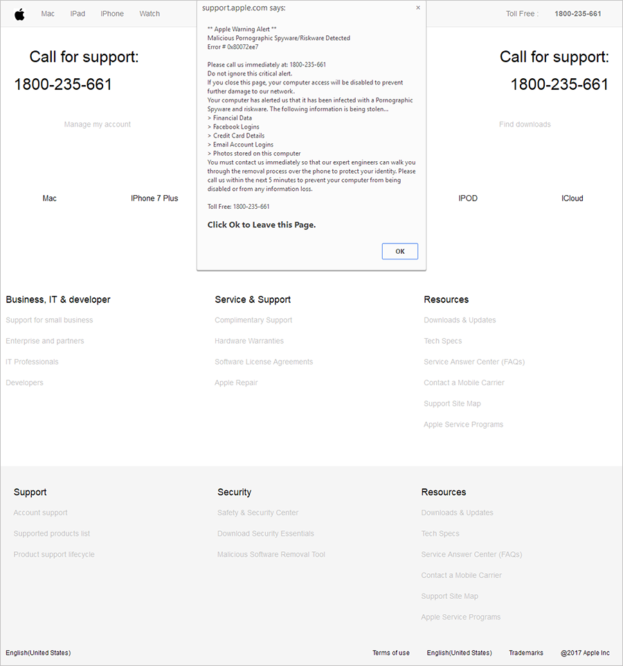 APPLE SECURITY BREACH scam