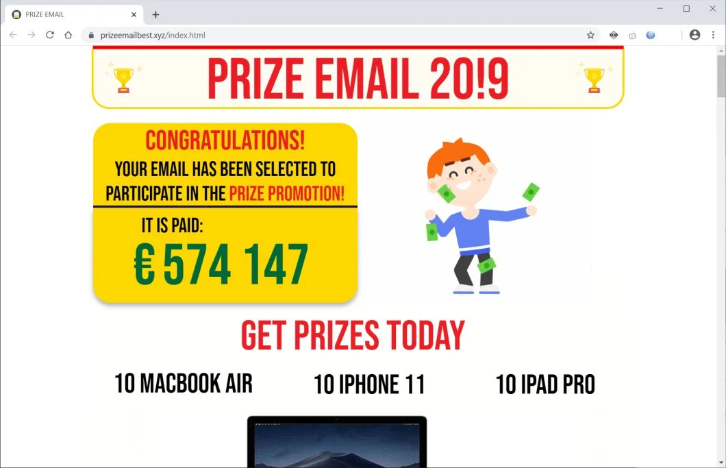 How to remove Prizeemailbest.xyz pop-up ads (Virus Removal Guide) 1 Image: Chrome browser is redirected to Prizeemailbest.xyz