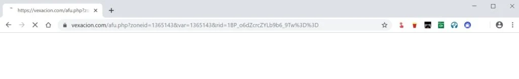 Image: Chrome browser is redirected to the Vexacion.com site