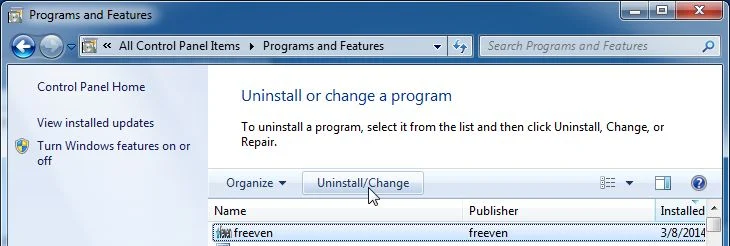 Picture of Uninstall Freeven program from Windows