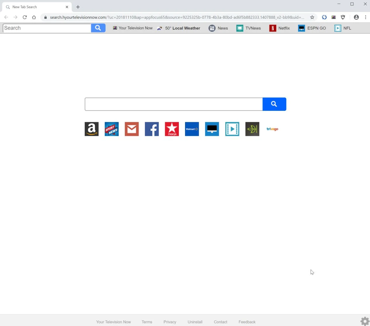 Image: Google Chrome is redirected to Your Television Now New Tab